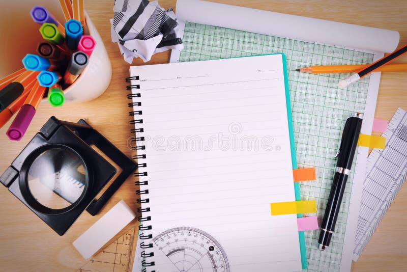 Set of Office Stationery or Math Supplies. Stock Photo Image of book