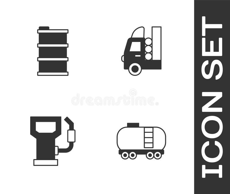 Set Oil railway cistern, Barrel oil, Petrol or gas station and Gas tank for vehicle icon. Vector vector illustration