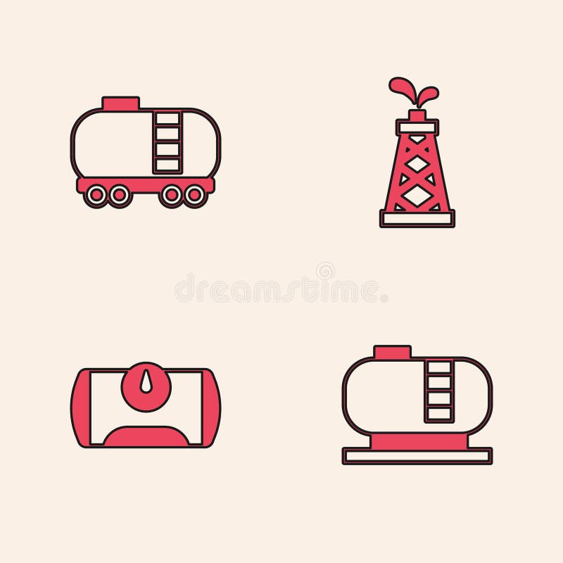 Set Oil tank storage, railway cistern, rig and Gas for vehicle icon. Vector vector illustration