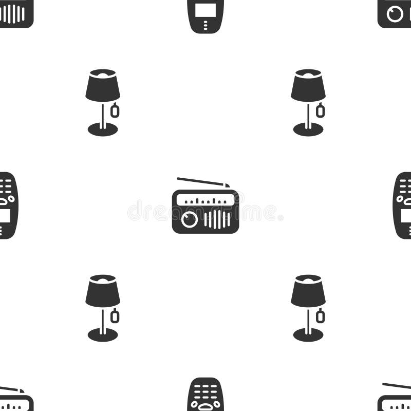 Set Old Mobile Phone, Radio with Antenna and Floor Lamp on Seamless