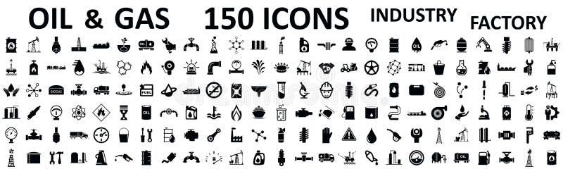 Set 150 oil and gas factory industry isolated icons â€“ stock vector. Set 150 oil and gas factory industry isolated icons â€“ stock vector