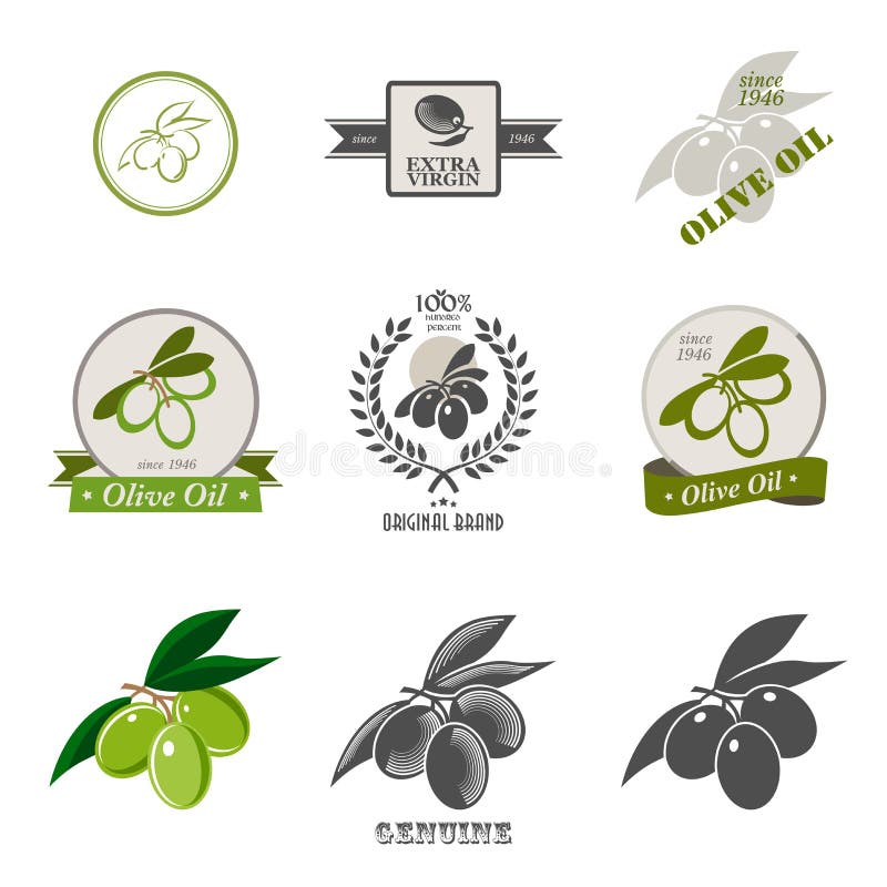 Set of Olive Oil Labels,logos Badges and Design Elements. Stock