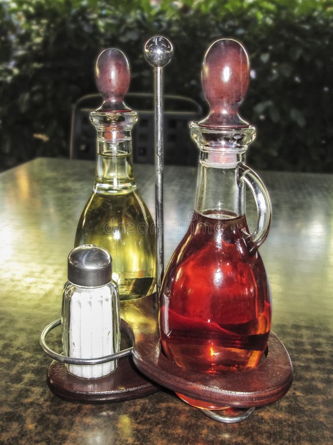 Set of Olive Oil and Vinegar Bottles on a Table Stock Photo Image of