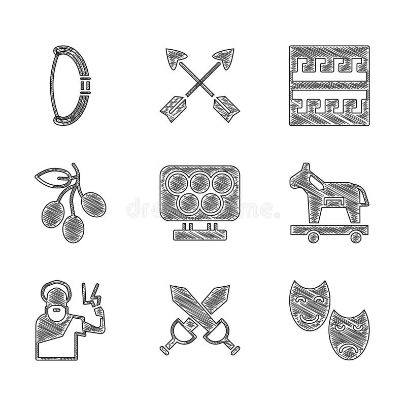 Set Parthenon, Old Wooden Wheel, Ancient Greek Coin, Olympic Rings,  Socrates, Decree, Parchment, Scroll And Body Armor Icon. Vector Royalty  Free SVG, Cliparts, Vectors, and Stock Illustration. Image 172771923.