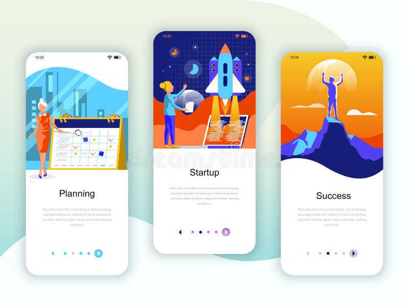 Set of onboarding screens user interface kit for Planning, Startup, Success, mobile app templates concept. royalty free illustration