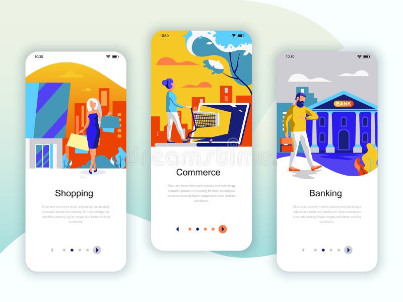 Set of onboarding screens user interface kit for Shopping, E-commerce, Banking, mobile app templates concept. stock illustration