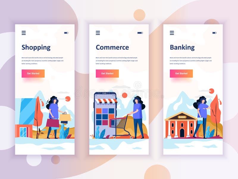 Set of onboarding screens user interface kit for Shopping, E-commerce, Banking, mobile app templates concept. vector illustration