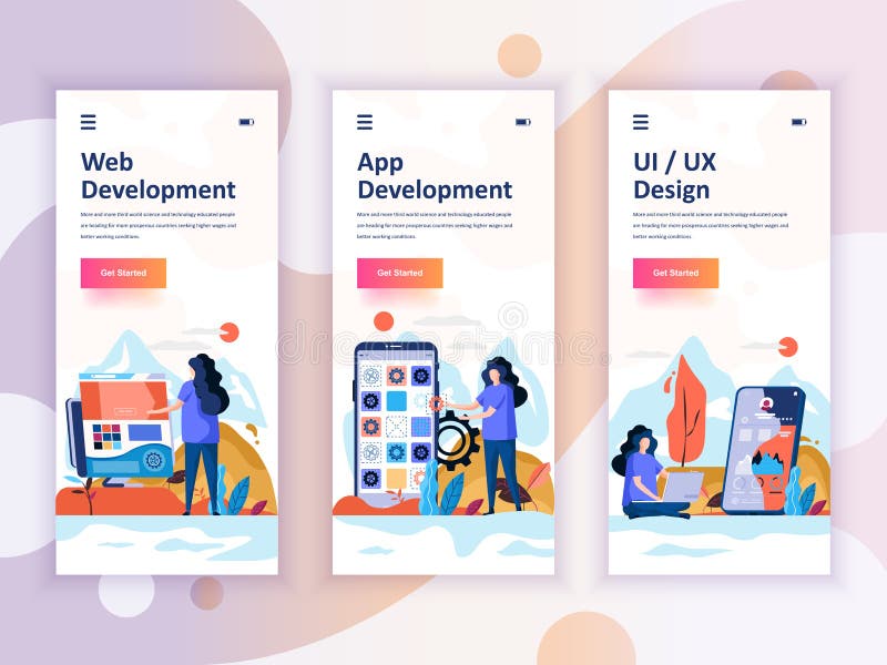 Set of onboarding screens user interface kit for Web and App Development, UI Design, mobile app templates concept. stock illustration