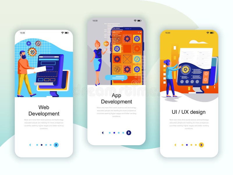 Set of onboarding screens user interface kit for Web and App Development, UI UX Design, mobile app templates concept. royalty free illustration