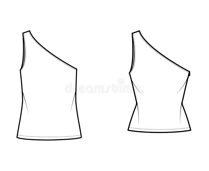 Set of One-shoulder Tops Tank Technical Fashion Illustration with ...