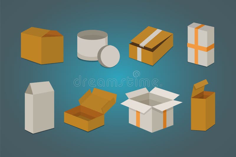 Set open and closed carton box. Delivery packaging vector illustration. vector illustration