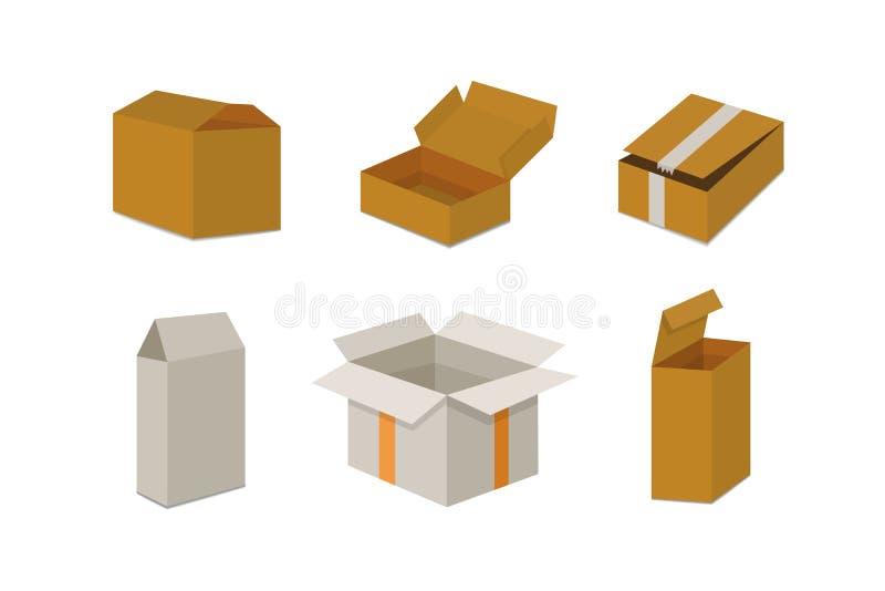 Set open and closed carton box. Delivery packaging vector illustration. vector illustration