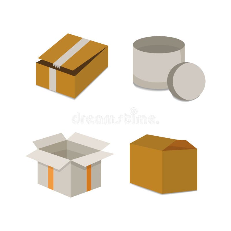 Set open and closed carton box. Delivery packaging vector illustration. stock illustration