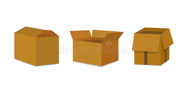 Set open and closed carton box. Delivery packaging vector illustration. stock illustration