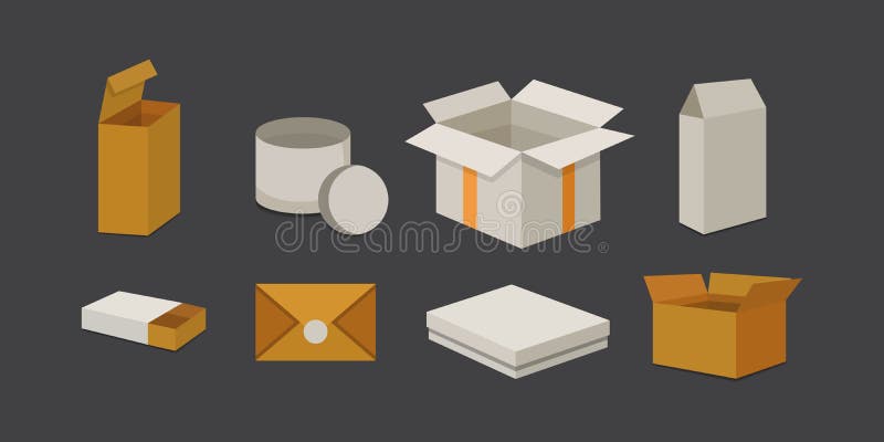 Set open and closed carton box. Delivery packaging vector illustration. stock illustration