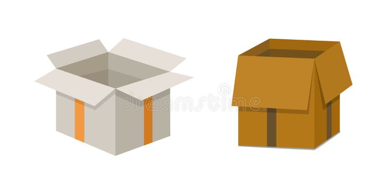 Set open and closed carton box. Delivery packaging vector illustration. vector illustration