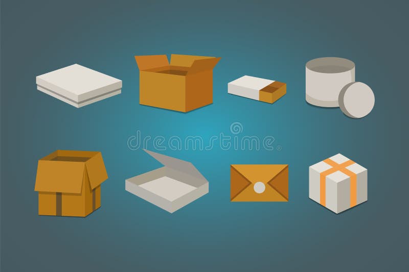 Set open and closed carton box. Delivery packaging vector illustration. royalty free illustration