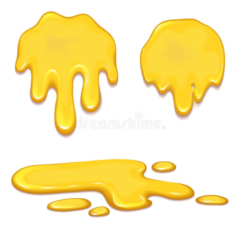 Set of orange honey drops and yellow splashes healthy syrup golden food liquid drip vector illustration.