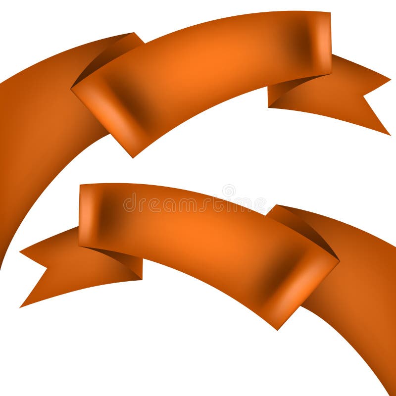 Set of Glossy Orange Ribbons on a White Background. EPS 10 Vector Stock