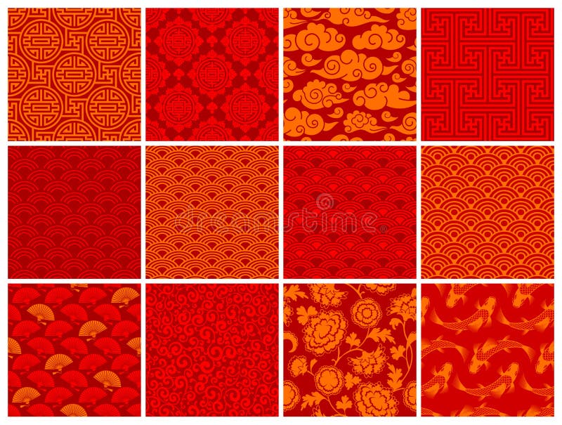 Chinese Or Japanese Seamless Patterns Set