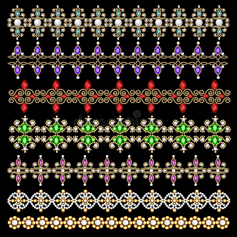 set of ornamental borders of beads of gold color an vector illustration set of ornamental borders of beads of gold color an vector illustration