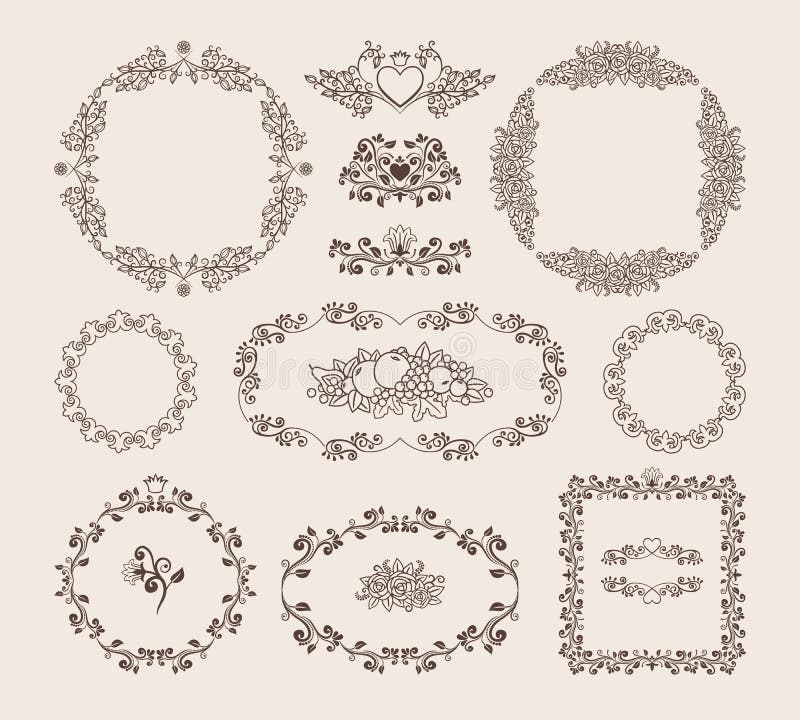 Set of ornamental vector frames and badges