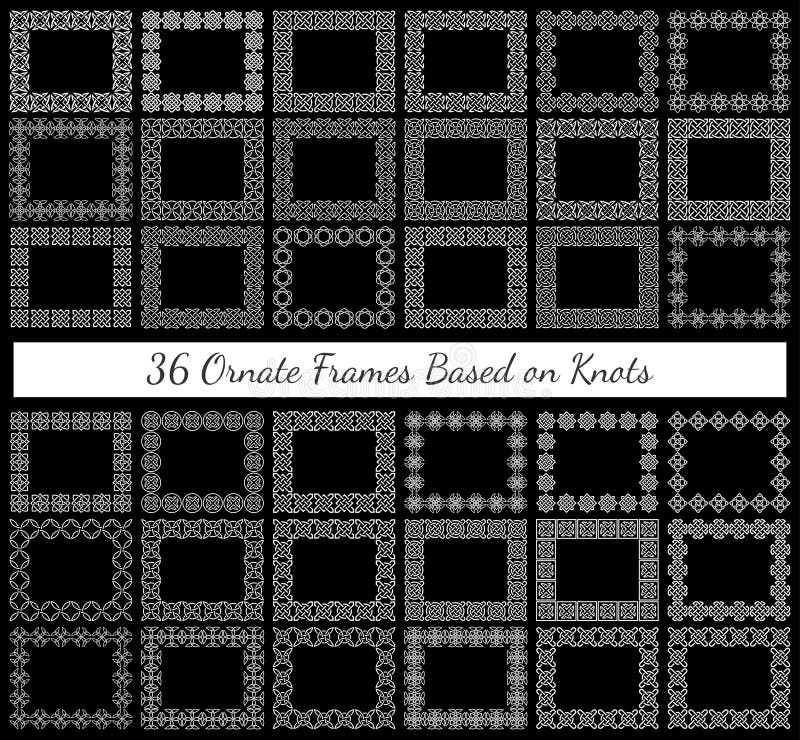 A set of 36 ornate rectangular frames based on various knots royalty free illustration