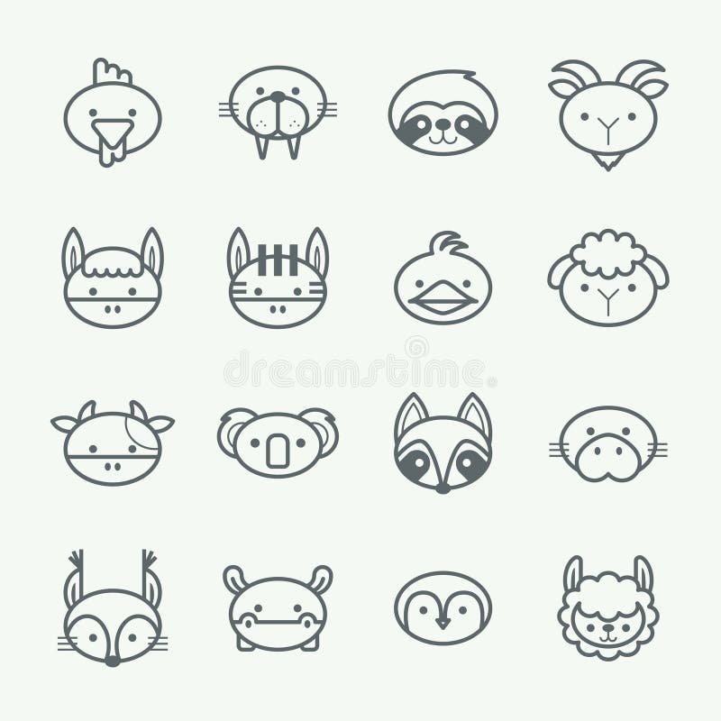Set of outline animal icons. Thin line style animal icons set 2 stock illustration