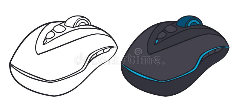 Set with Outline and Colored Version of Gaming Mouse, Vector Illustration  Stock Vector - Illustration of coloring, controller: 253174466