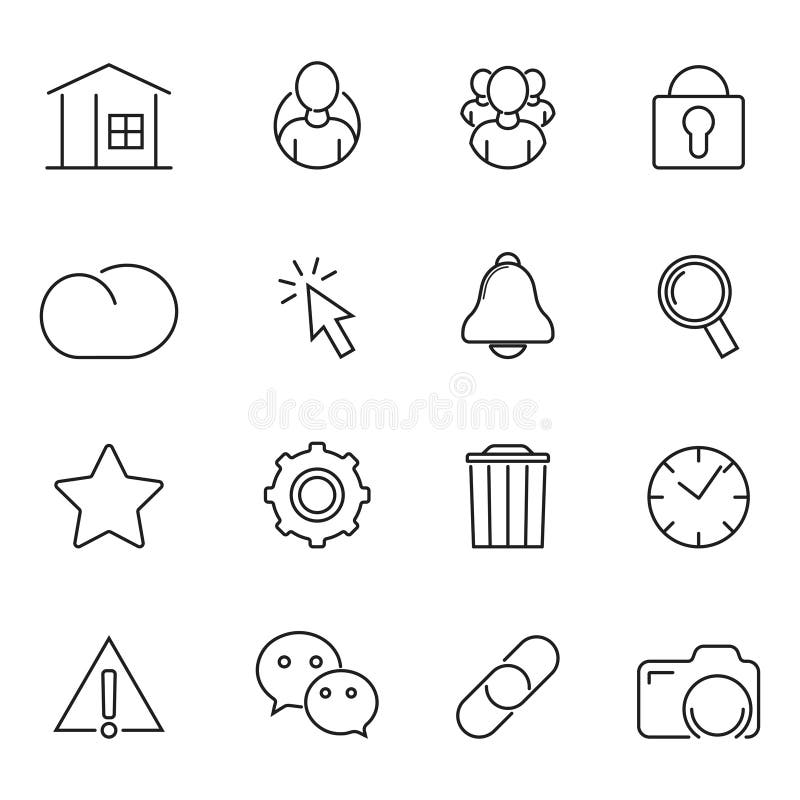 Set of Outline Icons about Interface. Simple Symbols with Black Color ...