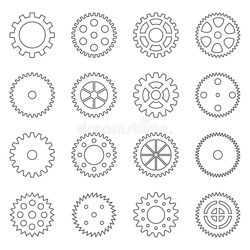 Set of outlines of gear wheels, vector illustration