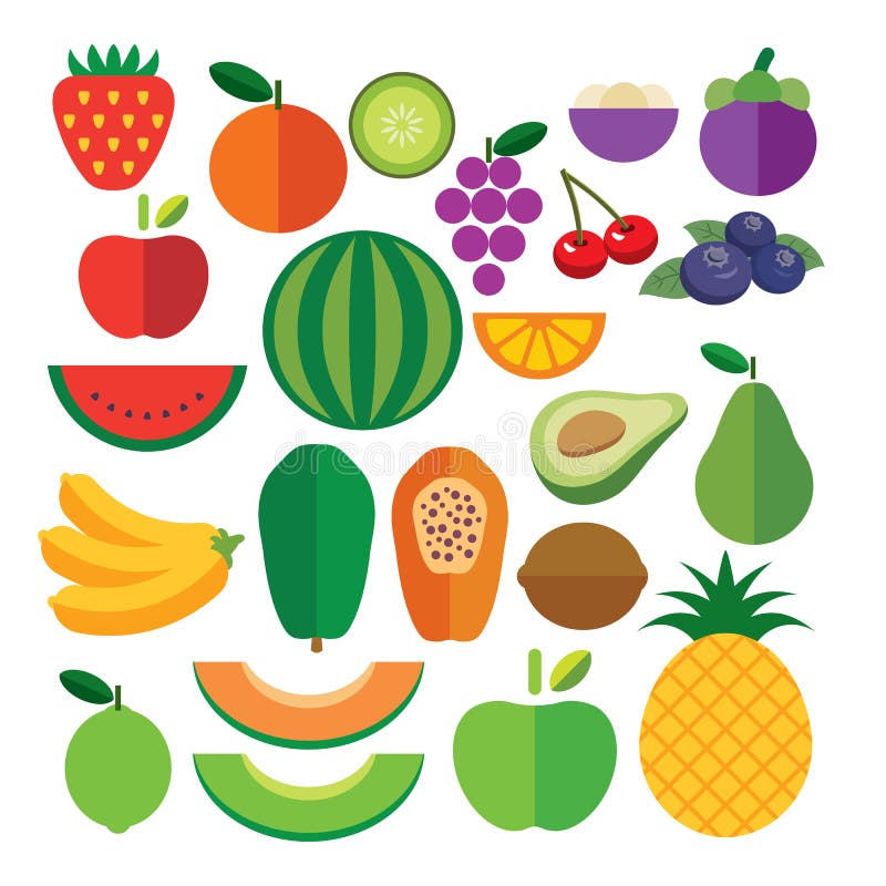 Set owoc mieszkania ikona ilustracji Set owoc mieszkania ikona ilustracji