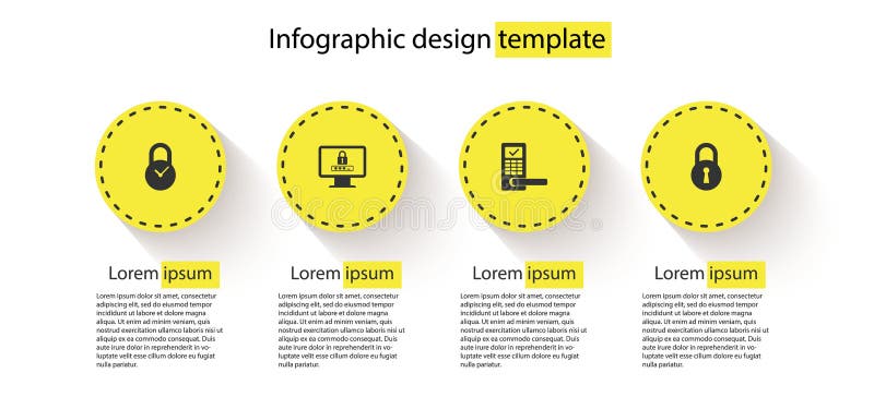 Set Padlock with clock, Monitor password, Digital door wireless and Lock. Business infographic template. Vector vector illustration