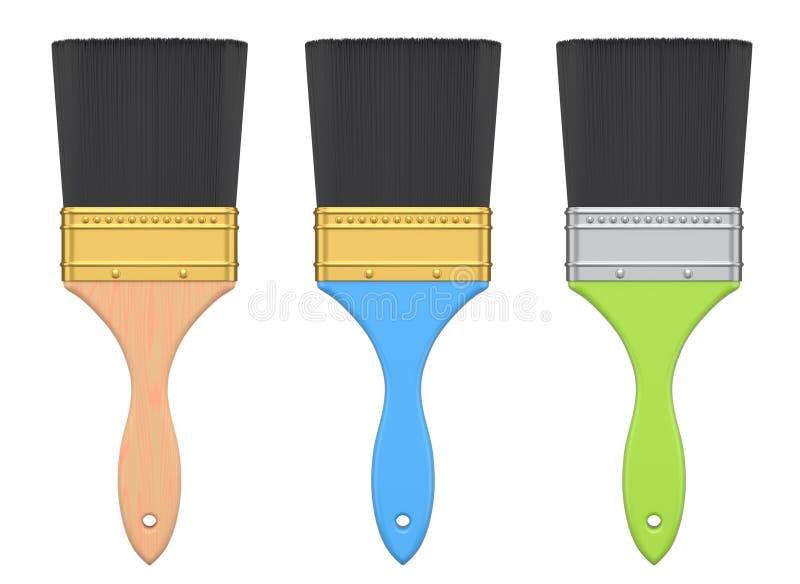 Set of Paint Bristle Brushes for Repair Work and Construction on White