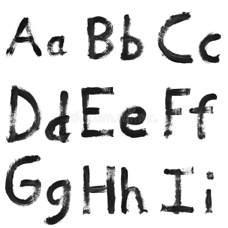 Set of painted letters, numbers & symbols. Stencil font numbers illustrations