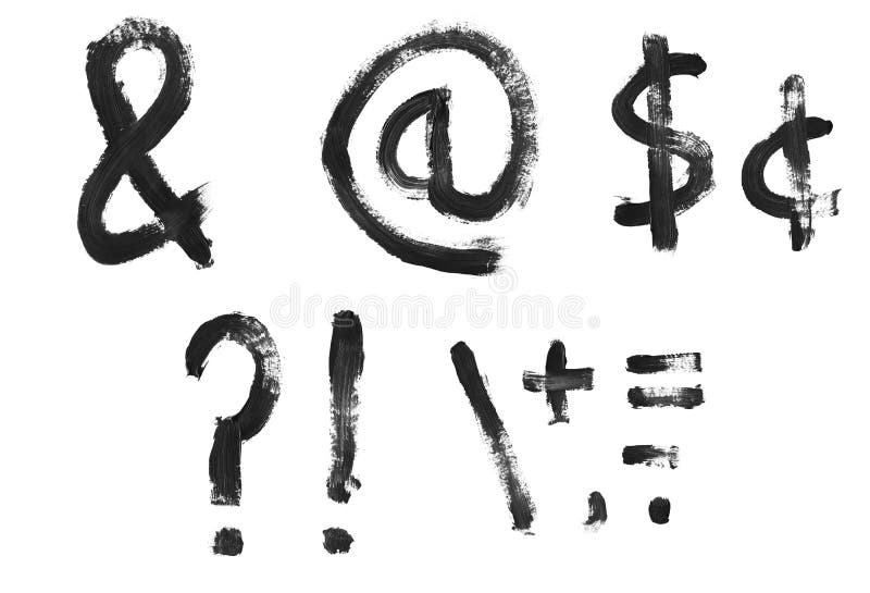 Set of painted letters, numbers & symbols. Stencil font numbers illustrations