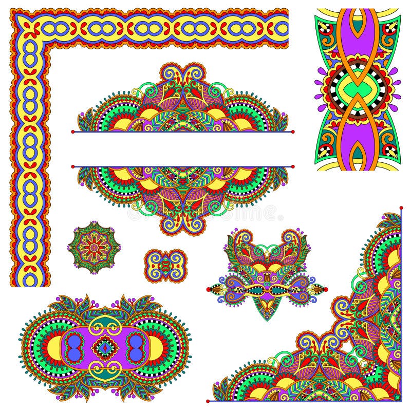 Set of paisley floral design elements for page
