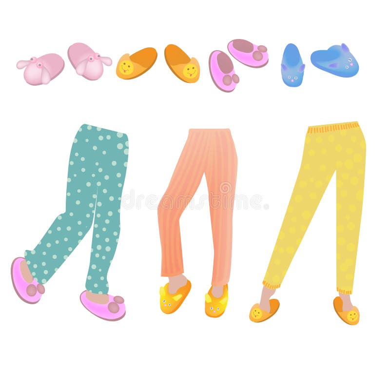 Set Of Pajama Pants And Cozy Slippers Stock Vector Illustration Of