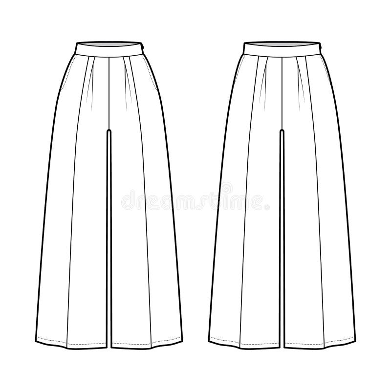Set of Pants Gaucho Technical Fashion Illustration with Low Normal ...