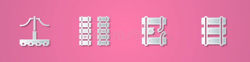 Set paper cut Railway, Railway, railroad track, Broken rails on railway and icon. Paper art style. Vector royalty free illustration