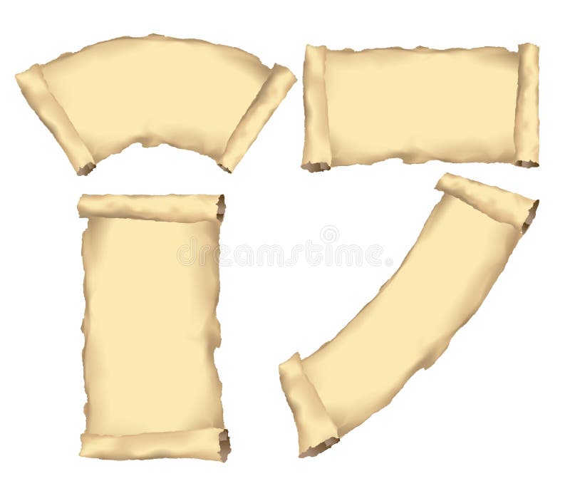 Set Papers Old Scrolls or Ancient Parchments. Old Document or