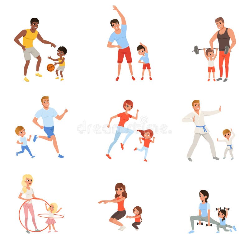 Fitness Exercise for Children Vector Set. Workout Yoga and Sports. Cartoon  Character Stock Vector - Illustration of clip, icon: 172110871