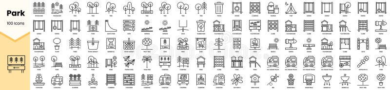 Set of park icons. Simple line art style icons pack. Vector illustration royalty free illustration