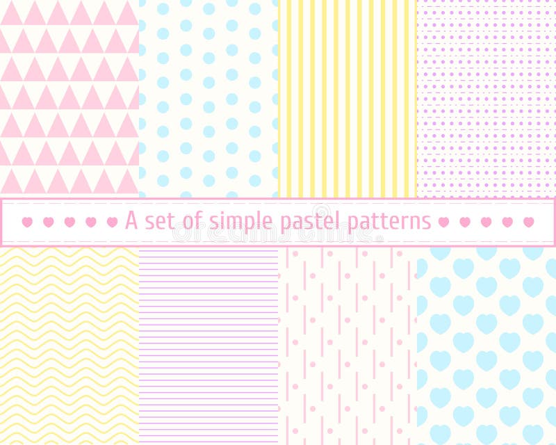 Set pastel seamless patterns. Gentle, simple, concise patterns. Pastel colors, pink, blue, yellow pattern.