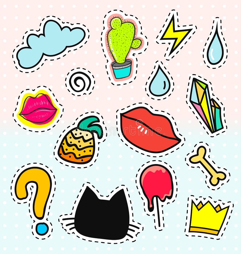 Set patch badges. Cartoon patches collection royalty free illustration
