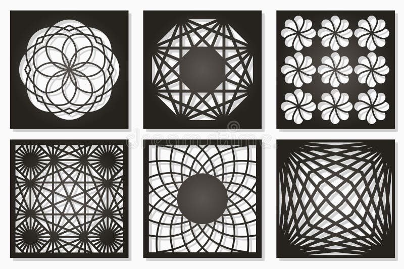 Set pattern geometric ornament. Card for laser cutting. Element decorative design. Geometric pattern. stock illustration Set pattern geometric ornament. Card for laser cutting. Element decorative design. Geometric pattern. stock illustration
