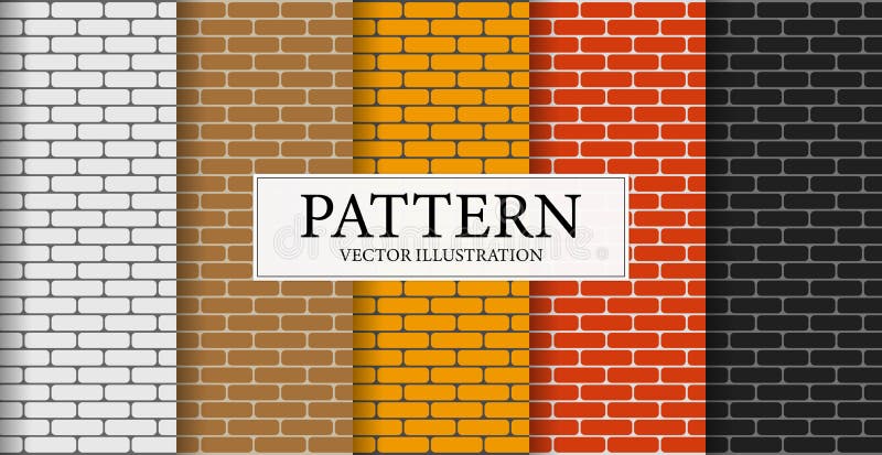 Set of 5 patterns different textures of brick walls in different colors - Vector
