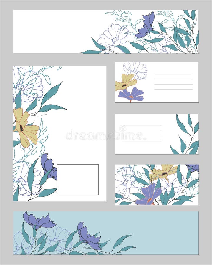Set of patterns for text with a floral pattern on a white and blue background. Drawn vintage flowers for business cards, bookmarks vector illustration Set of patterns for text with a floral pattern on a white and blue background. Drawn vintage flowers for business cards, bookmarks vector illustration