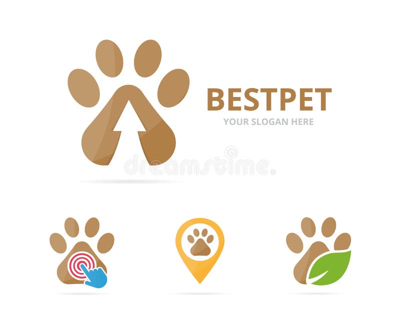 Set Of Paw Logo Combination. Pet And Growth Symbol Or Icon. Stock