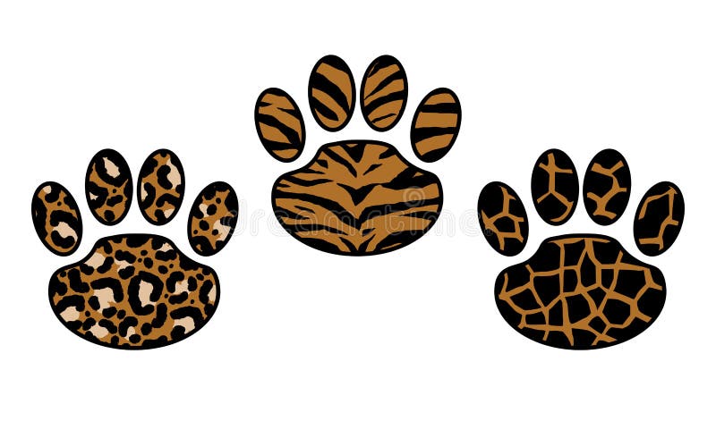 Set of paw print: leopard, tiger and cheetah. 